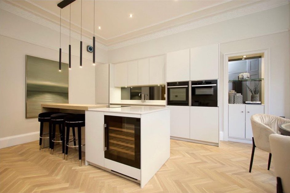 Kitchen walls and ceiling plastered smooth during a full Glasgow home refurbishment